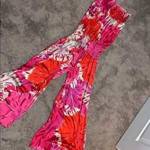 Strapless silk flowery jumper